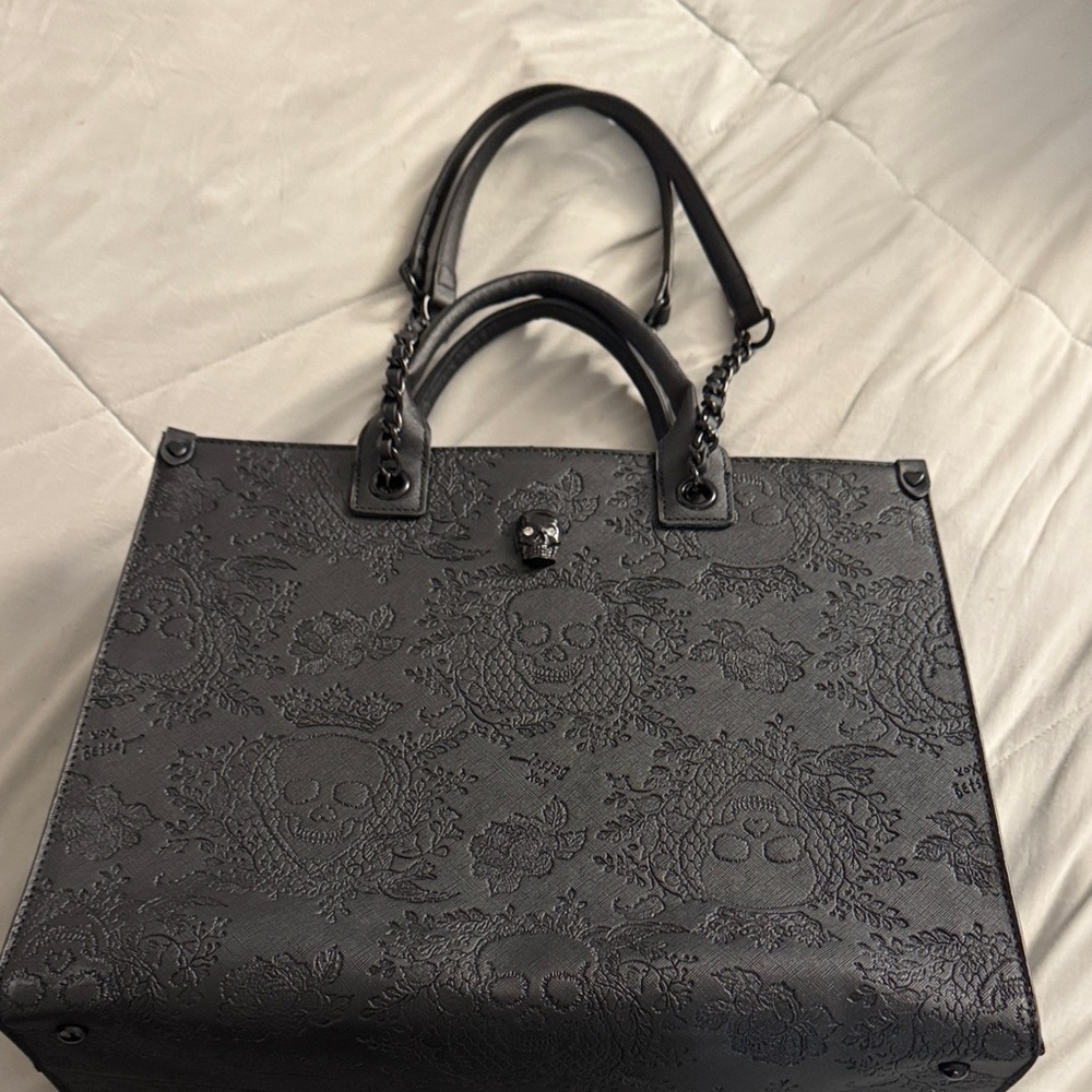 Betsey Johnson Black Skull Embossed Tote